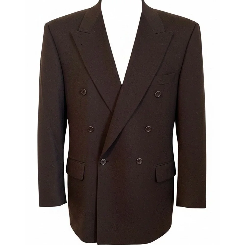 Hugo Boss Loro Piana Sz 44R Wool Cashmere Brown Double Breasted Blazer Jacket